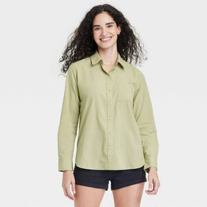 Women's Long Sleeve Collared Button-Down Shirt Universal Thread Large Green NWT